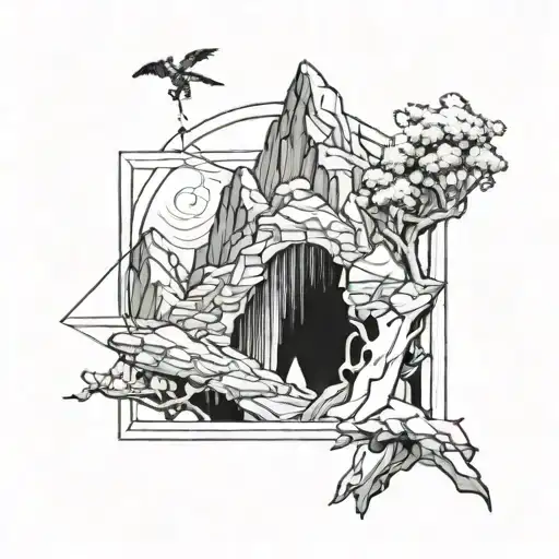 A Tattoo Design Combining Elements Of Rock Climbing And Norse Mythology