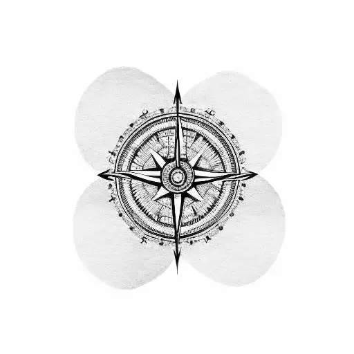 A Blackwork Tattoo Of A Guitar Merging With A Compass