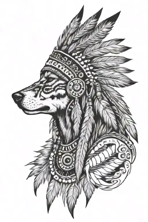 Apache With Wolf Headress Facing East Inside