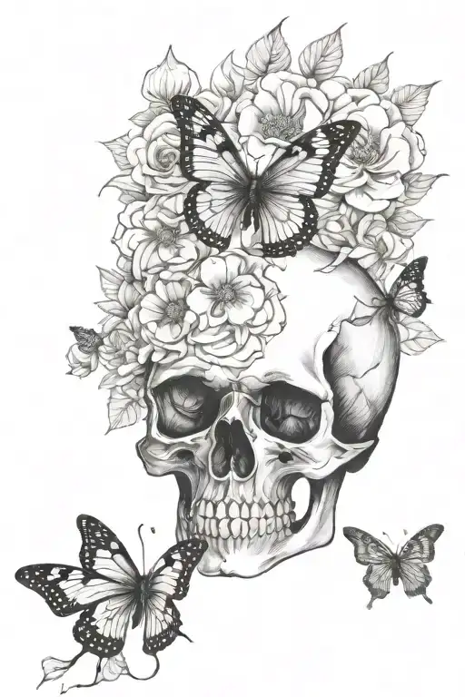 Flowers Butterfly Skull