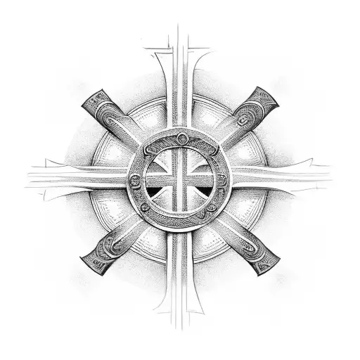 Christian Cross With Four Circles In The Middle And Detailed Edges