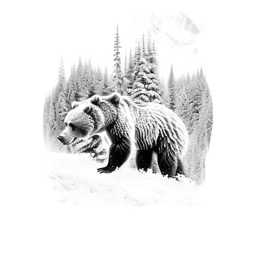 A Fierce Grizzly Bear Emerging From A Snowy Forest