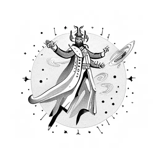 An Ornamental Demon Conductor Leading A Symphony Of Stars And Planets