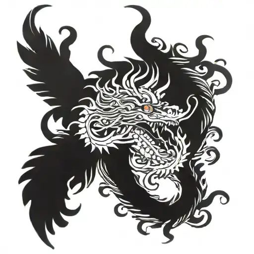 A Vietnamese Dragon Wrapping Around A Phoenix