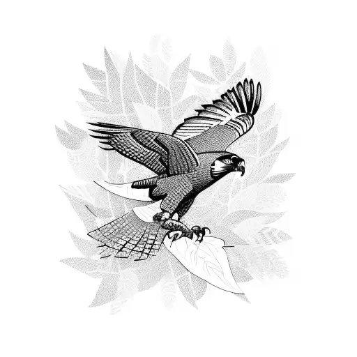A Falcon Soaring Through A Forest Of Intricate Leaf Patterns