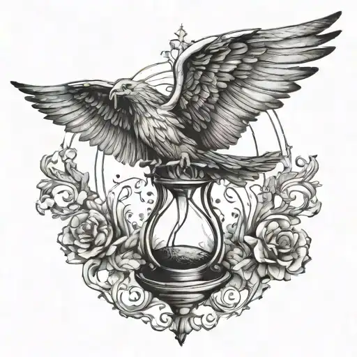 Icarus Falling From Sky Within An Hourglass