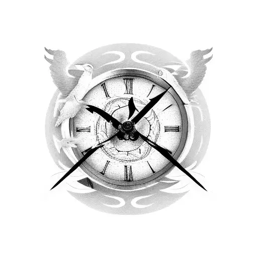 A Clock Face With Bird Wings As The Hour And Minute Hands
