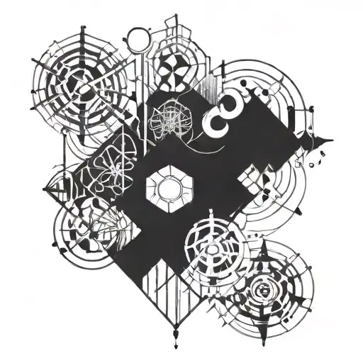 Quantum Mechanics Inspired Tattoo Incorporating Abstract Geometric Shapes And Symbols
