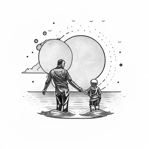 Father With Little Son Watch Sunset