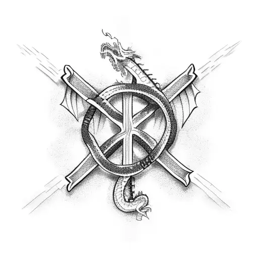 A Cross Intertwined With A Dragon