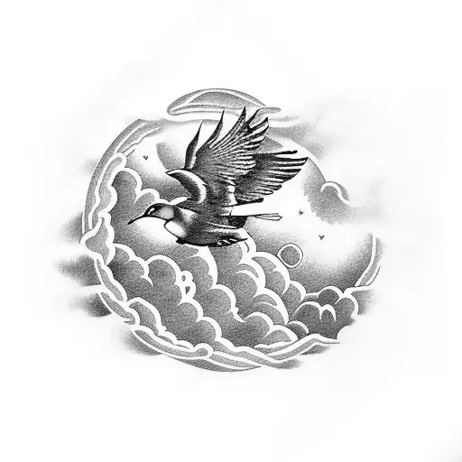 A Celestial Stairway Leading To Heaven With Clouds And A Dove Flying Above