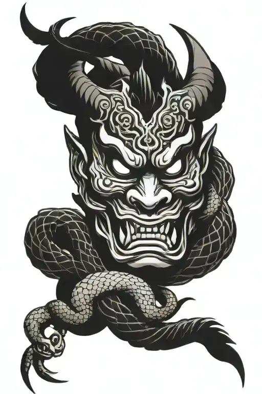 Oni Mask With Snake Coiled