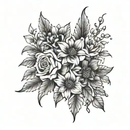 A Beautiful Floral Bouquet Tattoo With Each Flower Representing A Different Aspect Of 'Maelea'