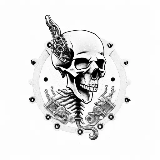 Skull Merged With A Mechanical Clockwork