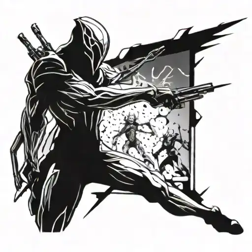 A Futuristic Warframe Warrior Battling Against A Horde Of Zombies In A Post-apocalyptic Setting