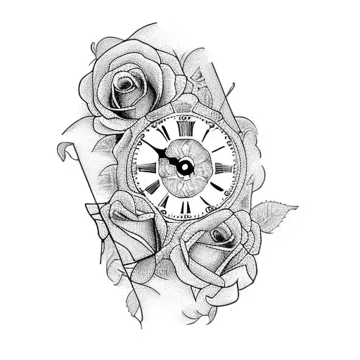 A Woman's Sleeve With A Clock And Roses