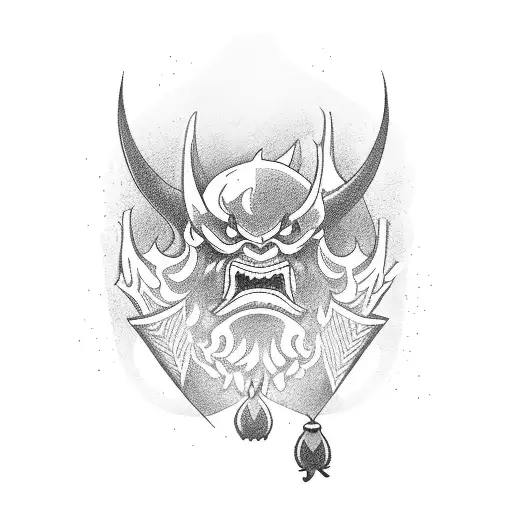 Oni With Smoke Blowing Out Of Mouth With Dagger