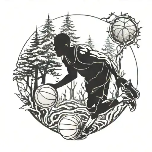 A Basketball Player Dribbling Through A Mystical Forest