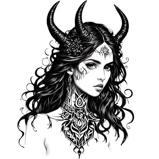 Blackwork Satanic Religious Beautiful Woman Cyber Sigilism Tribal