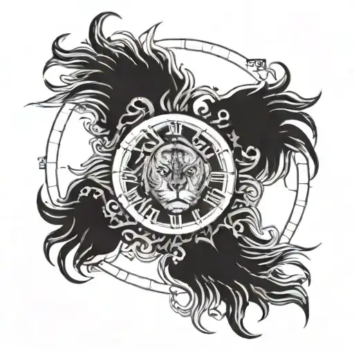 A Clock Mechanism Intertwined With A Majestic Lion's Mane