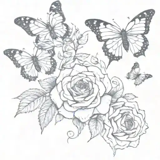 Butterflies Flying Around A Red Rose Intertwined On A Vine With Thorns In A Circle Like A Crown
