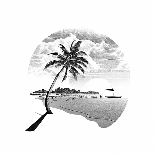 Palm Tree Beach Scene 2 In By 6 In