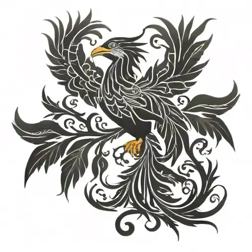 Phoenix With A Tail Root Tree Open Wings Tribal Style