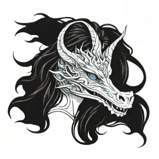 Girl With Long Hair And Blue Eyes White Dragon