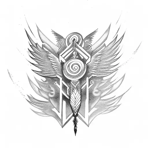 Tribal Thin Black Lines Flames Wings