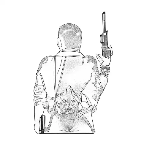 A Man Holding A Gun And A Dog