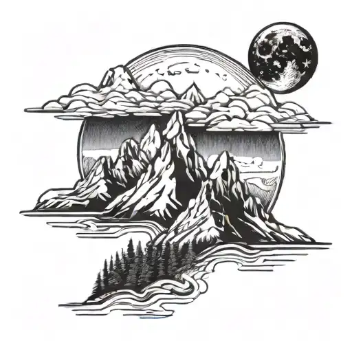 Mountains With Moon Surrounded