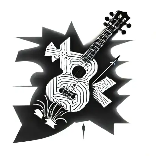 An Abstract Design Of Cross Arrows Forming The Shape Of A Ukulele On A Sandy Beach