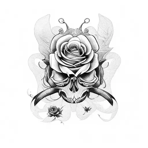 Butterfly And Rose And Skull
