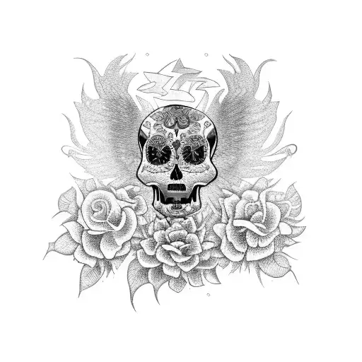 A Mystical Griffin Surrounded By Vibrant Dia De Los Muertos Flowers And Sugar Skull Patterns