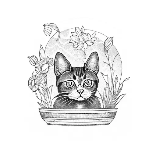 Cat On A Flower Pot