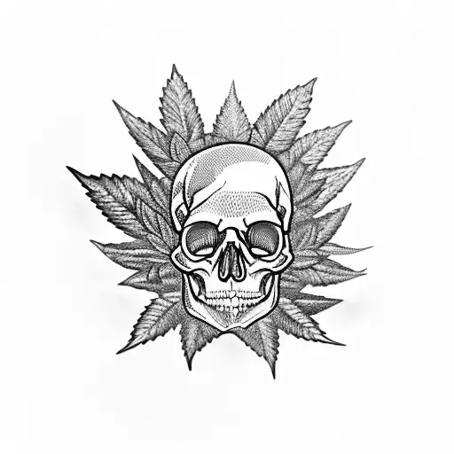Skull With Marijuana Leaves Growing Out Of It