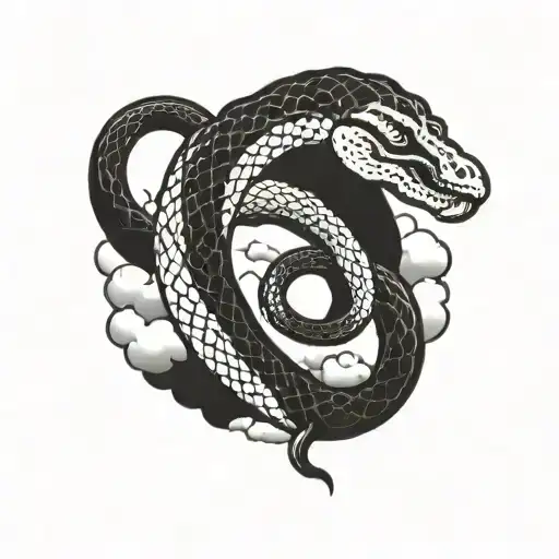 Ouroboros Snake Eating Itself With Clouds Surrounding
