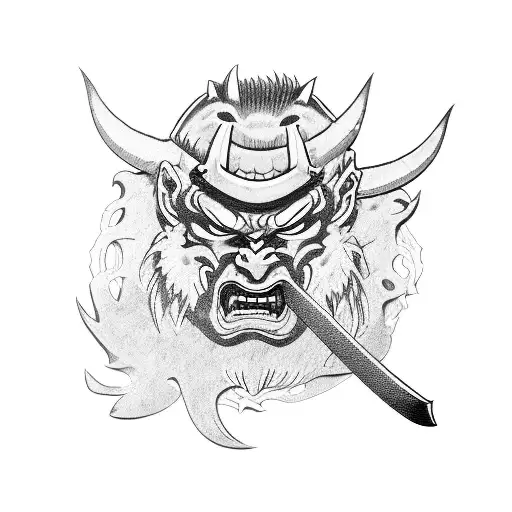Katana Cutting An Oni Mask In Half