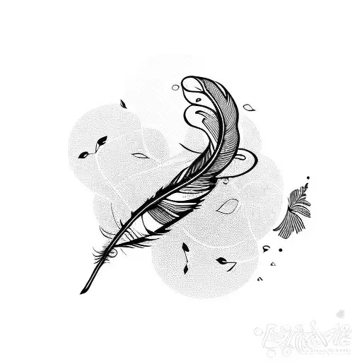 Elegant Fine Lines Featuring A Feather Intertwined With A Blooming Tree