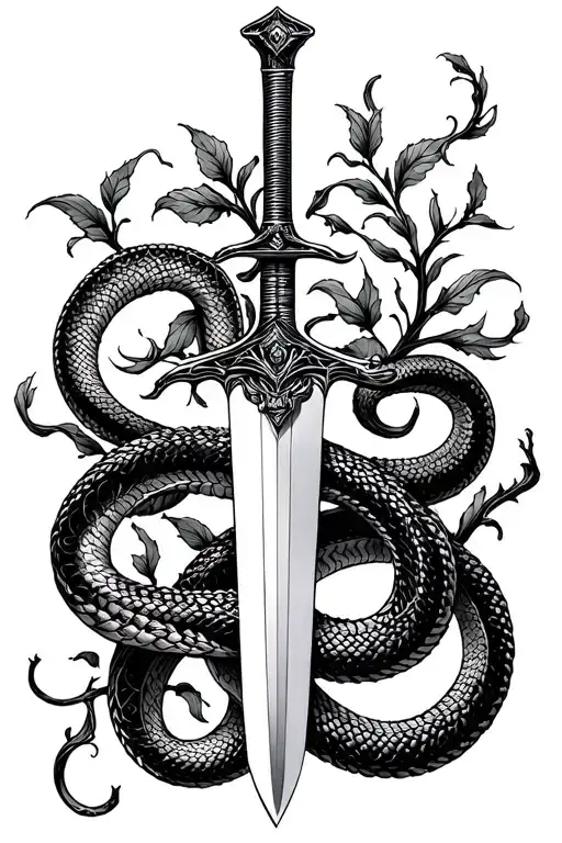A Delicate Sword With A Snake And Vines Wrapped Around It