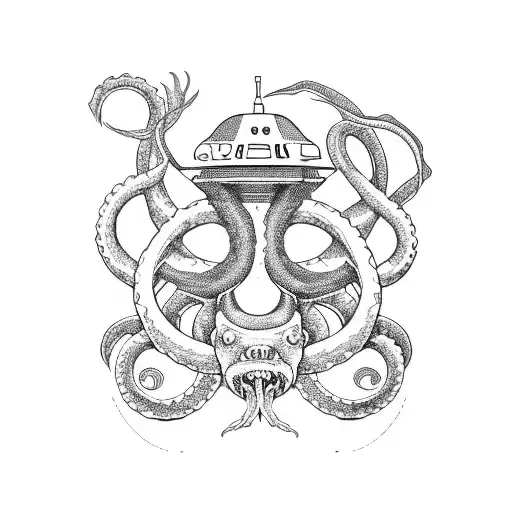 Ufo And Kraken Battle For The Ship