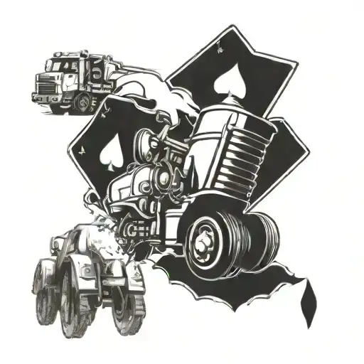 A Royal Flush Hand Of Poker Cards With A Concrete Mixer Truck In The Background