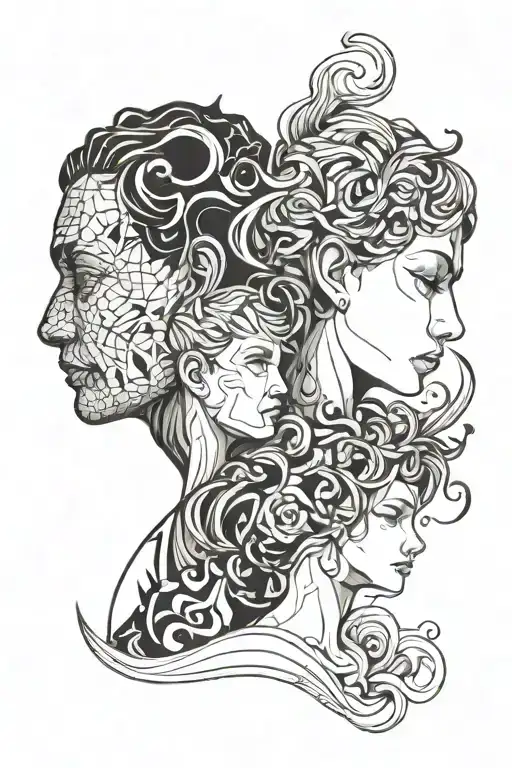 Abstract Representation Of The Bond Between A Father And His Two Daughters