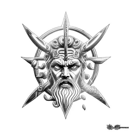Poseidon With The Body Tattooed With Symbols Of Naruto
