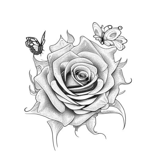 Rose And Sunflower Wrapped Together It With Butterflies