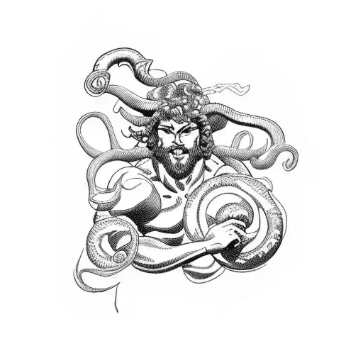 Greek Demigod Fighting Medusa