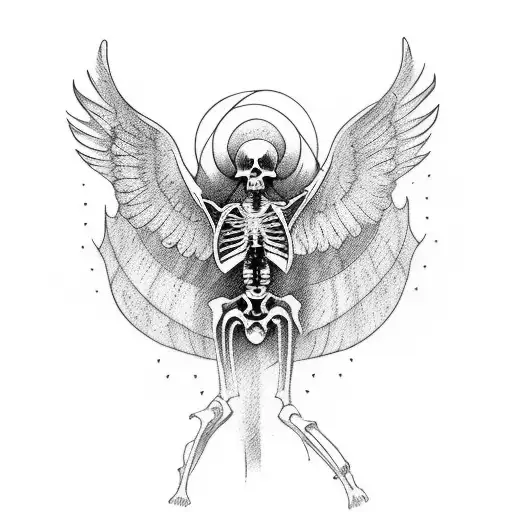 Rib Cage Tattoo With A Celestial Staircase Leading To A Fallen Angel