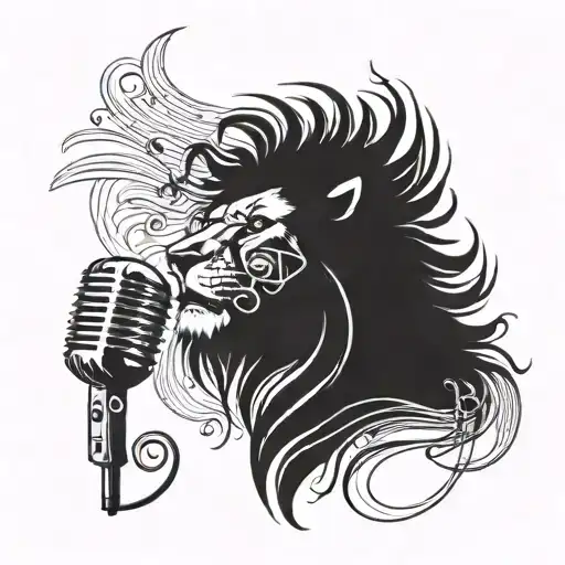 Incorporate Microphone And Music Notes Into A Roaring Lion's Mane