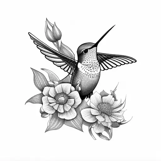 A Hummingbird And Flowers