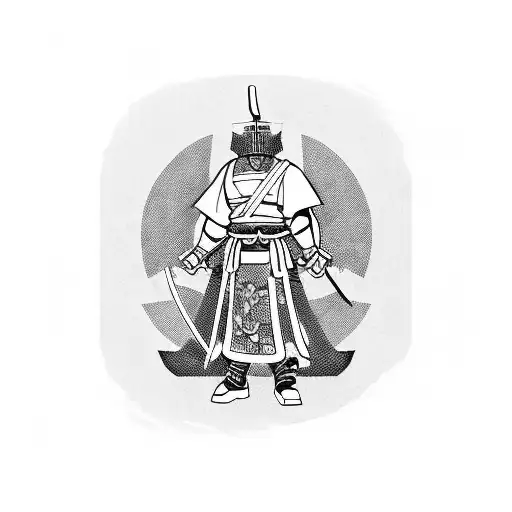 A Fierce Samurai Warrior Standing In Front Of A Traditional Japanese Temple